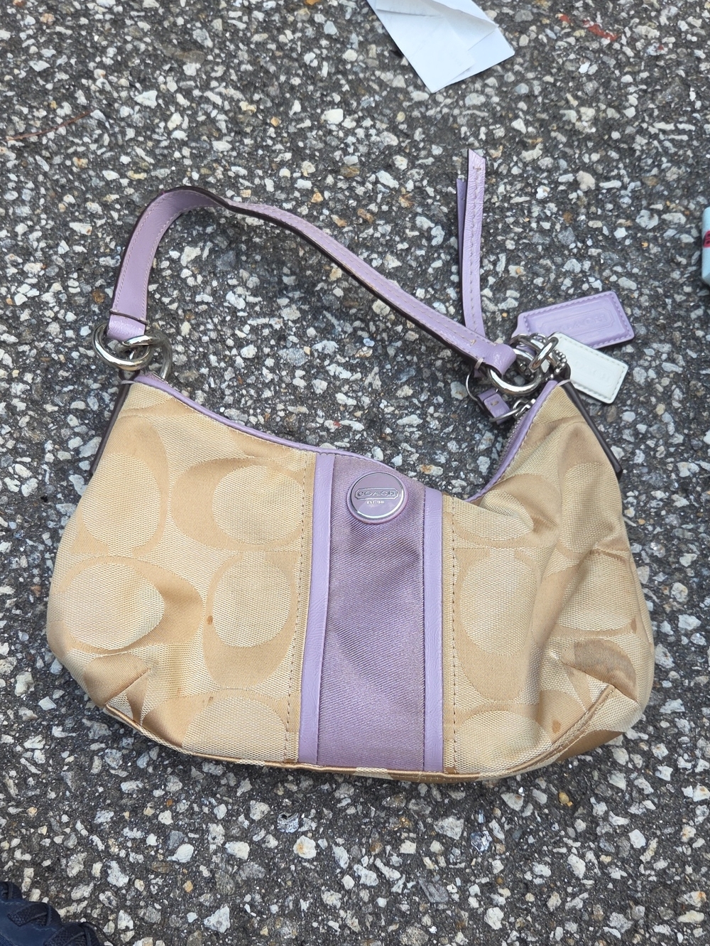 Coach Beige and Lilac Signature Stripe Shoulder Bag